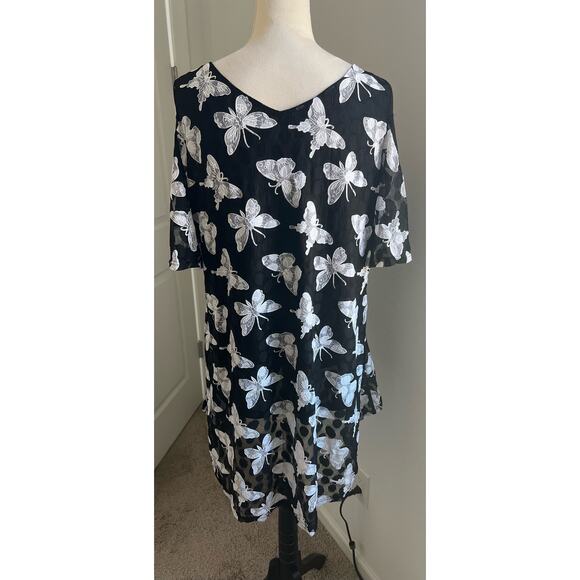 Rosegal Butterfly Black & White Cold Shoulder Hi-Low Length Dress Shirt Sz 2X - Picture 4 of 11